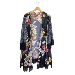 Cj Banks Size 3X Duster Kimono Boho Bohimian Lagenlook Floral Whimsical